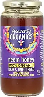 Heavenly Organics 100% Organic Raw Neem Honey 1Pack - Size 22Oz/Jar Lightly Filtered to Preserve Vitamins, Minerals and Enzymes; Made from Wild Beehives & Free Range Bees; Dairy, Nut, Gluten Free,