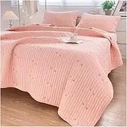Quilt Set Twin Full Queen Size Quilt Bedding Set 3 Pieces Reversible Bedspread Coverlet Set for All Season Soft Washed Cotton Bedding Set(Pink,200x230cm 1 Piece)