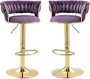 SERENITà Voilet Velvet Seat Kitchen Breakfast Bar Stools Counter Height Barstools with Back Cushioned Chairs for Home Bar x2