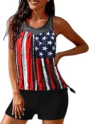 [Generic] Womens Swimming Suits Underwire Swimsuits with Boyshorts Suits Control Bathing Tummy Tank Swimwears Tankinis Set Swimsuit Underwire Bra (c-Red, XXL)