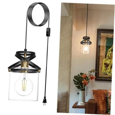 Black Plug in Pendant Light, Swag Lights with 16.4ft Adjustable Height Cord,