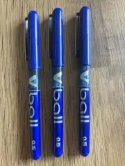 Pilot V-Ball 0.5mm Pure Liquid Ink Rollerball Pens Blue, PKT 3 PENS (BRAND NEW)