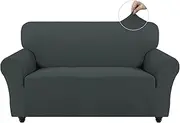 Easy-Going Stretch Fleece Sofa Cover 2 Seater, Non Slip Sofa Slipcovers for Kids Pets Dogs, 1 Piece Soft Couch Covers for Leather/Cotton Sofa, Washable Settee Covers Furniture Protector, Dark Grey