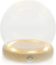 COOLHIYA 1 Set Hand-made Glass Cover Preserved Cover Mini Globe LED Candle Displaying Dome Clear Vase Preserved Rose Plant Decor Glass Dome Display Case Transparent Wood