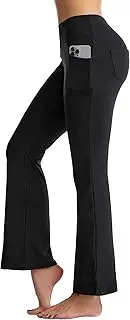 [CAMBIVO] Yoga Pants for Women, High Waist Bootcut Pants, Straight Wide Leg Pants with Pockets, Causal Lounge Flare Leggings, Tummy Control, Non-See-Through