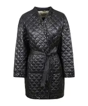 Herno Sequin Embellished Belted Padded Jacket IT40,IT42 Black