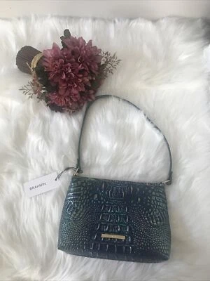 New Brahmin LORELEI Small Embossed Leather Shoulder Bag Purse DRAGON Green Blue