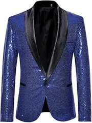 [Generic] Men's Sequins Suit Jacket Shiny Sparkly One Button Blazer Glitter Clothes Party Tuxedo Wedding Prom Festival Costume