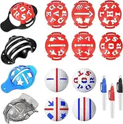 Golf Ball Marker, 6× Letter Stencils Kit, 3× Ball Markers Stencils, 3× Color Line Markers Pens, Triple Track Plastic Golf Ball Marking Alignment Tool Kit
