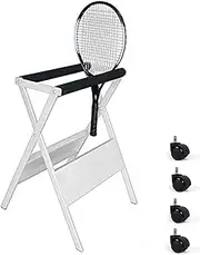 Rolling Tennis Racket Storage Rack with Wheels, Durable Metal Iron Badminton Racquet Holder for Home Gym/Fitness Club/Garage Floor/School,White 50x51x64cm