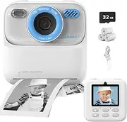 Meoonley Kids Digital Camera Instant Print, 1080P HD Camera for Kids, White
