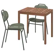 NÄMMARÖ / ENSHOLM table and 2 chairs, outdoor light brown stained/green, 75 cm