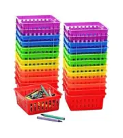 Pack Small Classroom Storage Baskets, Square 4.5" Sturdy Plastic Colorful 12
