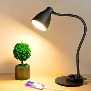 Dimmable LED Desk Lamp with USB Port, 3 Color Modes & Flexible Gooseneck