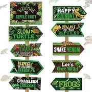 Outus 20 Pieces Reptile Birthday Party Decorations Lizard Snake Turtle Alligator Themed Directional Signs, Jungle Wild Yard Signs for Boy Girl Kid Decorations, 10 Styles