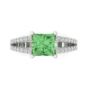 2.42 Princess split shank Light Sea Green Promise engagement Ring 14k White Gold