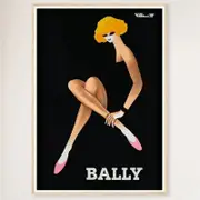 Galrie Bally Blonde Vintage Advertising Art Poster by Bernard Villemot for Home Décor, Wood Frame, 70 x 100cm (28 x 40inch)