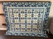 Handmade Pieced and Quilted Patchwork Quilt 72" x 88" Twin Blue Floral