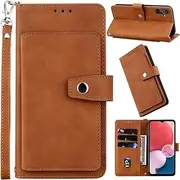 [Kitzomi] Phone Case for Samsung Galaxy A14 5G with Credit Card Holder and PU Leather Protective,Flip Stand Cover and Wrist Strap Lanyard with Magnetic snap for Galaxy A14 Case,Brown
