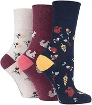 [SockShop] Gentle Grip Ladies Floral Spotted Patterned and Striped Honeycomb Top Cotton Socks in a Multipack of 3 Assorted Colours Size 4-8