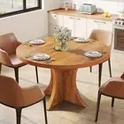 Round Dining Table for 4-6, 120 CM Farmhouse Kitchen Table, Wood Dining Table
