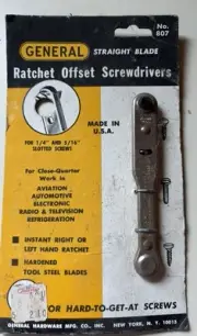 NEW NOS USA General Tools 807 Slotted Phillips Steel Ratchet Offset Screwdriver