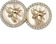 5 Pcs Metal Rhinestone Honey Bee Botton Round Shape Button for Sewing DIY Crafts Jewelry Making