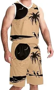 [KQNZT] Basketball Jersey, Basketball Jersey for Women, Athletic Shirts for Team Scrimmage, Retro Beach Coconut Tree Silhouette