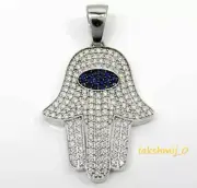 2CT Round Cut Sapphire/Diamond Hamsa Hand Jewelry Pendant 14K White Gold Finish