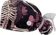 [YTYVAGT] 2-Pc,Gourd-Shaped Working Cap,Fisherman Hat with Buttons and Cotton Sweatband,Abstract Skull Skeleton Art Pattern