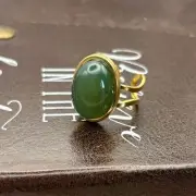 Green Jade Stainless Steel Adjustable Ring Bohemian
