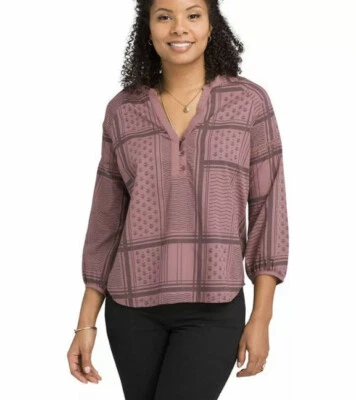 Prana Elena Top Plaid Blouse 'Dark Mauve' [ Size S ] $79 MSRP Bin 10