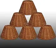 Small lamp Shades Replacement, Rattan lampshades Set of 6 Clip On Wicker Chandelier Lamp Shades Little Upright Wall Candle Light Lampshade