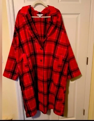 Old Navy Red Pink Tartan Plaid Oversized Soft-Brushed Long Coat Womens 3x