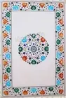 White Marble Dining Table Top Floral Pattern Inlay Work Entryway Table for Hotel