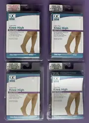 4 Knee High Support Compression Stockings 20-30 MMHG Beige Medium Latex Free
