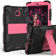 Silicone+PC Case 3-Layer Anti-fall Protective Cover Tablet Stand For Samsung Galaxy Tab A 8 inch T387(2018)-5black hotpink