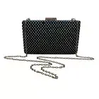Black Lining Rhinestone Studded Gold Chain Strap Metallic Frame Crossbody Clutch