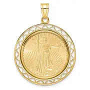14K Yellow Gold Wideband Distinguished Coin Jewelry Polished Fancy Wire Mounted 1/4Oz American Eagle Prong Bezel Pendant