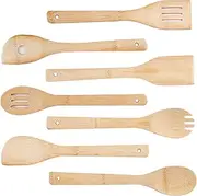Wooden Spatulas Spoons Set for Cooking, Apartment Essentials Premium Bamboo Cooking Utensil Set for Kitchen, Nonstick Natural Hard Wood Spatulas Spoons, Durable Handmade Cooking Set (7 PCS)