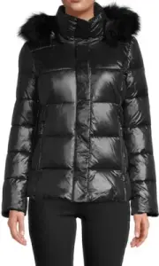 TAHARI RAYA FUR-TRIM HOODED PUFFER JACKET, MEDIUM