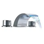 Waterfall Bathroom Faucet Widespread Two Handle 3 Hole 8 Chrome With LED Light