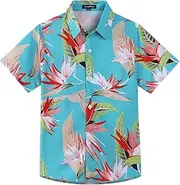 [Spring&Gege] Boys' Short Sleeve Hawaiian Shirt Summer Beach Holiday Cruise Aloha Shirts for Kids