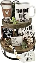 Coffee Tray Organizer - Multi-Tier Coffee Tray Decorations Set, Wooden Decorations for Multi-Tier Tray Decoration, Coffee Farmhouse, Vintage Rustic Style,