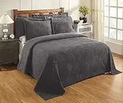 Better Trends Gray King Bedspread Set, 100% Cotton Tufted - Classic Stripe Coverlet, Soft & Cozy Bedding Set for All Seasons, Machine Washable, 3 Pieces- Jullian Collection