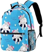 Hippo Girls Swimming Blue Water Backpack Students Shoulder Bags Travel Bag College School Tote Backpacks