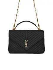Saint Laurent College Large Chain Bag in Quilted Leather with Gold Hardware