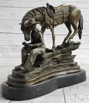 Cowboy Reading a Book with Horse Bronze Metal Western Sculpture Statue Remington