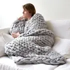 Chunky Knitted Thick Blanket Winter Warm Hand Yarn Merino Wool Throw Knits Gray
