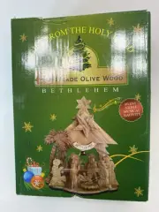 Olive Wood Nativity Scene Manger Christmas Decor Hand Carved in Bethlehem Israel